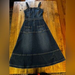 Ramy Brook Indigo blue cotton stretch Denim A line flare midi dress NEW nwt